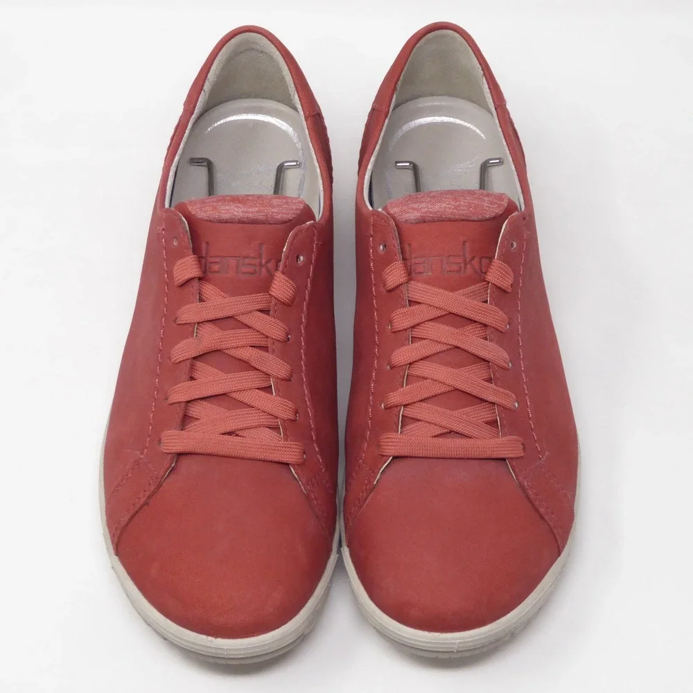 Dansko Leela Womens Sneakers Shoes Red Leather Lace Up Comfort 38 / 7.5